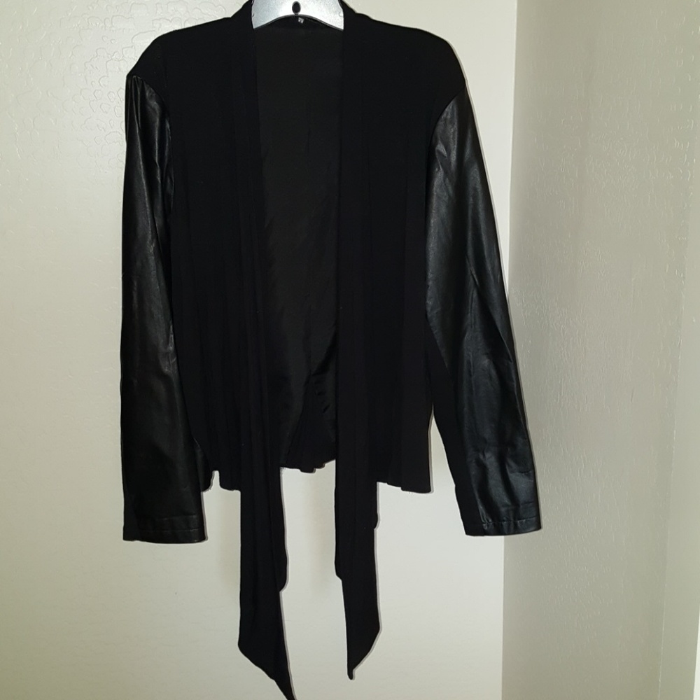 Black faux leather and rayon fashion jacket